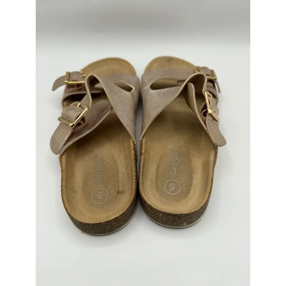 Cat & Jack Slide‎ Sandals Girls Size 5 Rose Gold Metallic Double Buckle Slides